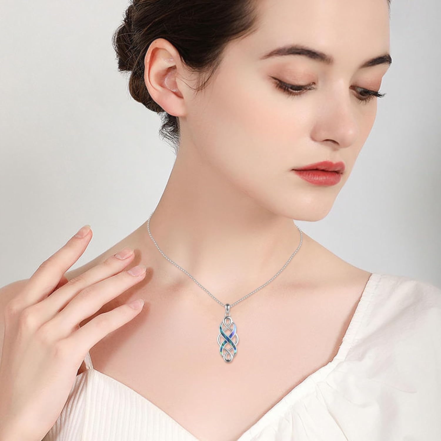 YFN Irish Celtic Knot Created Opal Pendant Necklace Sterling Silver Black Necklaces for Women Men 18" - Image 2