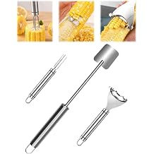 3PCS Corn Peeler Set Stainless Steel Corn Stripper Tool with Cutter, Planer & Holder Quickly Remove Kernels from Corn on the Cob Dishwasher Safe, Easy Grip Handle, for Home & BBQ