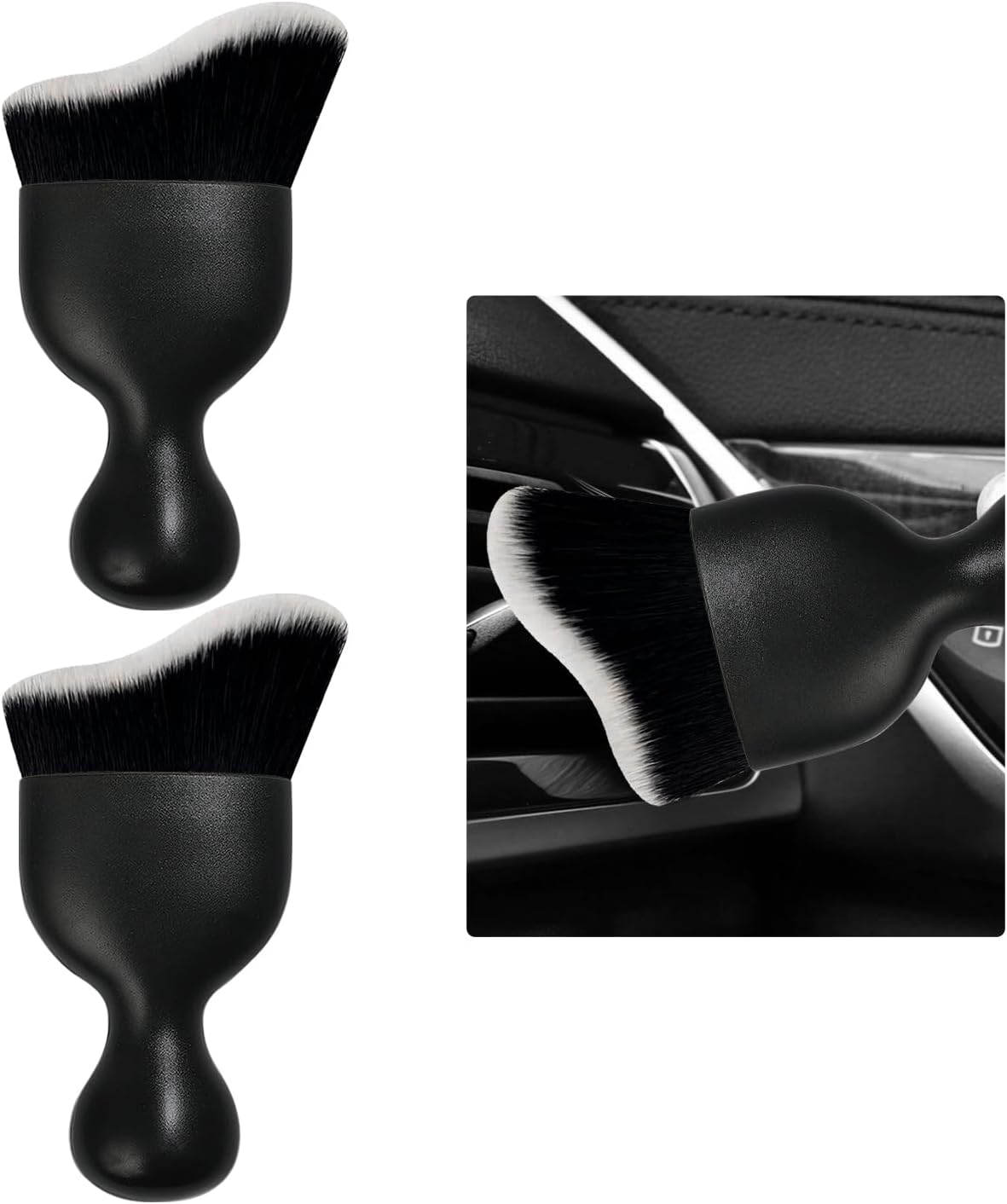 Ziciner 2 PCS Car Detailing Brush, Curved Soft Bristles Auto Removal Dust Collectors, Universal Vehicle Dashboard, Air Conditioner Vents etc Interior Cleaning Tool Accessories (Black/White)
