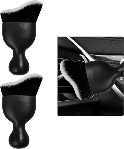 Ziciner 2 cepillos para detalles de automóvil, cerdas suaves curvas, colectores de polvo de eliminación automática, tablero universal del vehículo,