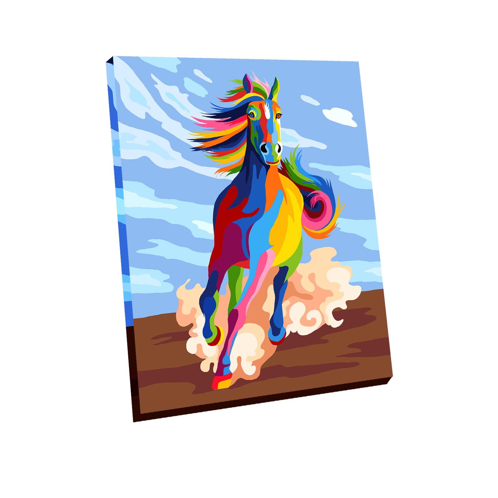 Wooden Framed Paint by Numbers DIY Acrylic Painting Kit for Kids &amp; Adults Beginner – 16" Wx12 L Color Horse Pattern
