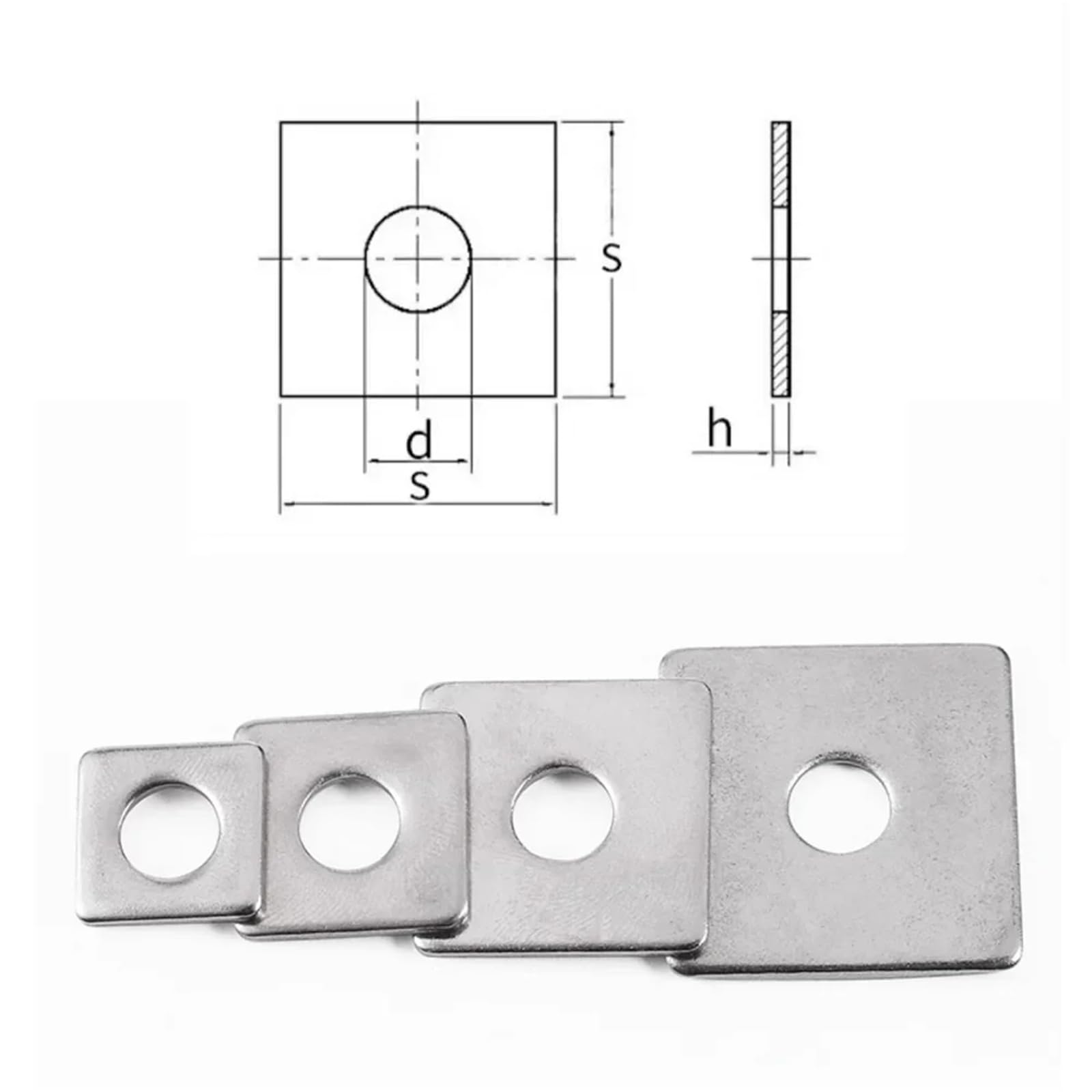 Arandelas de placa cuadrada de acero inoxidable, Arandelas planas cuadradas de acero inoxidable 304 M3-M12 Paquete de 10(M12 x 20 x 2)
