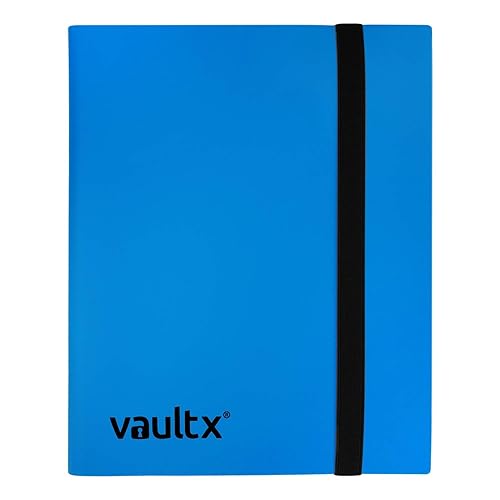 Vault X 4 Pocket Trading Card Strap Binder, 160 cards, Standard, 20 Side-Loading Pages, Folder for Collectible Card Games, Sports, TCG (Blue) - Blue