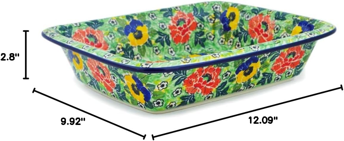Polmedia Polish Pottery Rectangular Baker UNIKAT - Breathtaking Pattern Handmade in Boleslawiec Poland by Ceramika Artystyczna + Certificate of Authenticity
