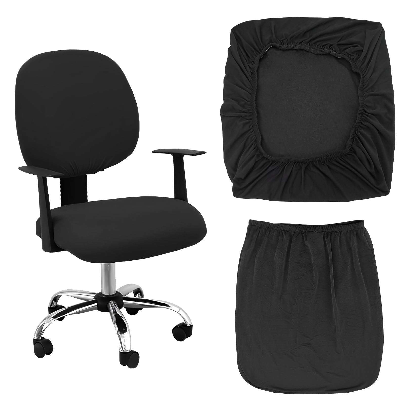Wvbzf 2Pcs Office Chair Cover, Removable Washable Desk Chair Cover, Stretch Chair Sea Cushion Protector Computer Chair Cover, Universal Split Elastic Armchair Desk Chair Covers (Black)