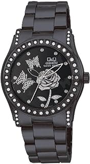 Q&Q Watch for Women, Quartz Movement, Analog Display, Black Stainless Steel Strap-GS99J402Y