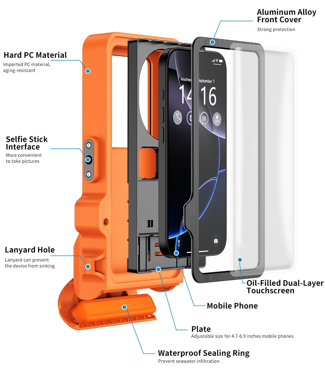 Funda impermeable de buceo, pantalla táctil subacuática para natación, esnórquel, funda universal subacuática para iPhone Galaxy Xiaomi Series todos los teléfonos inteligentes (naranja)