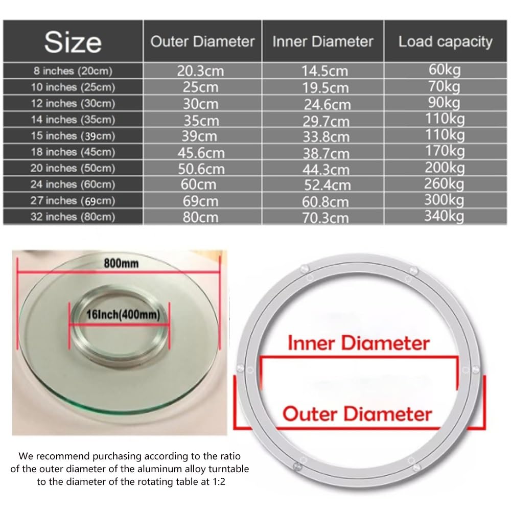 Base Girevole per Giradischi da 8 Pollici con Cuscinetto, Grande, Tipo Lazy Susan, Robusta, in Lega di Alluminio (Dimensioni: 25 cm - 10 Pollici)