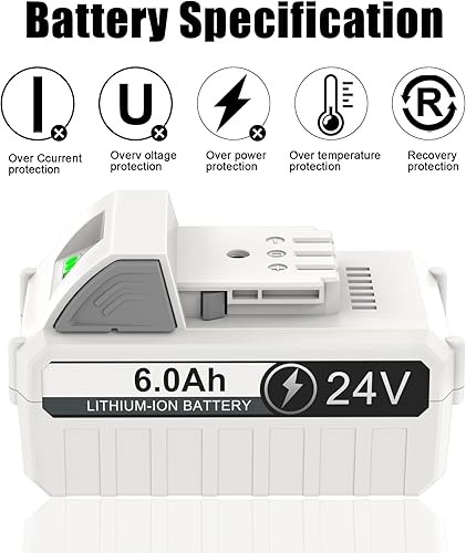 Miniatura 5 de Batería de repuesto de 24 V para Sun Joe + Snow Joe 24V batería 24BAT-LTELTWLTXXRLT, batería de iones de litio de 6.0 Ah, compatible con todos los