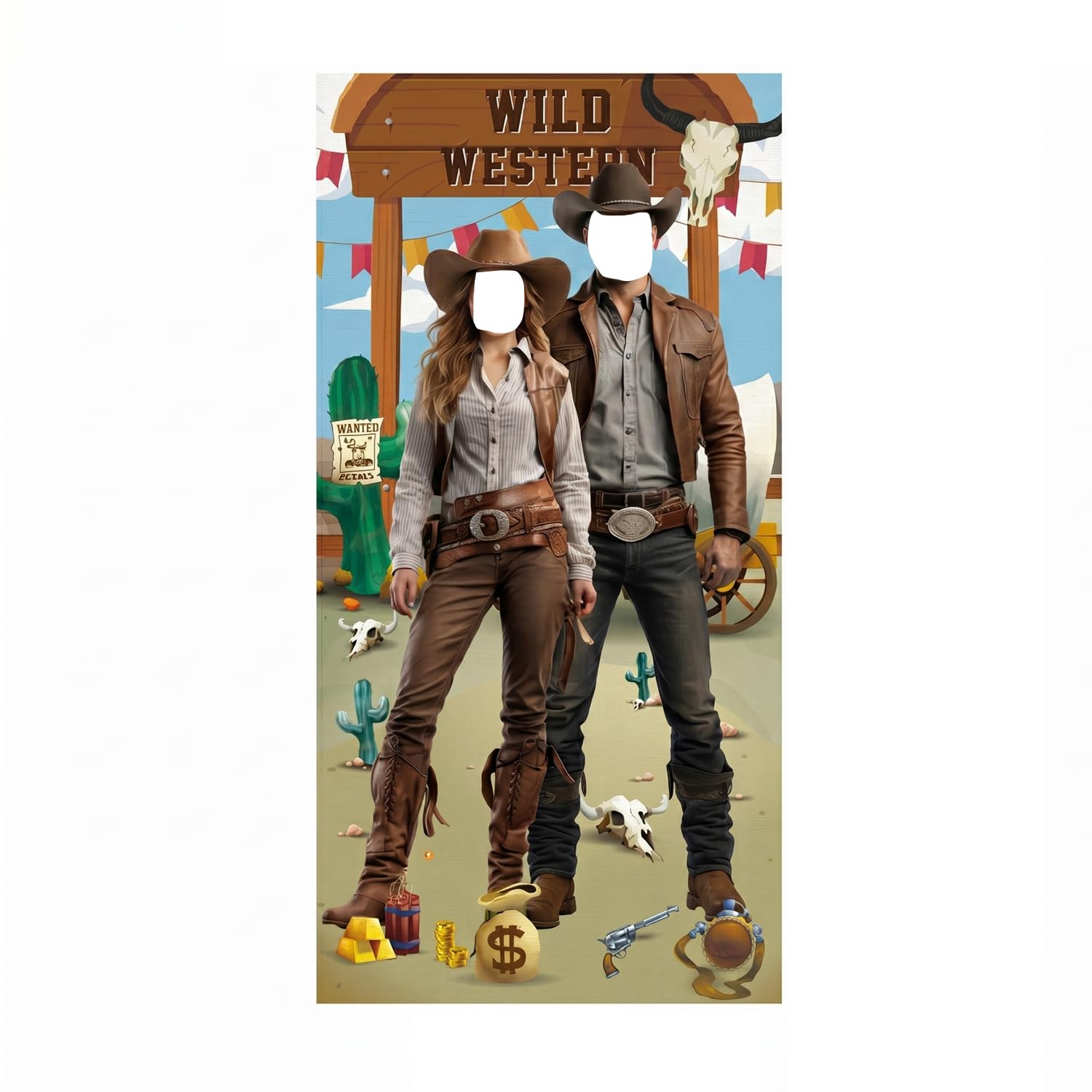 Hopzab Western Photo Booth Backdrop, Cowboy Party Decorations, Reusable Polyester Fabric Banner, Wild West Theme Party Essential, Easy Hang Prop