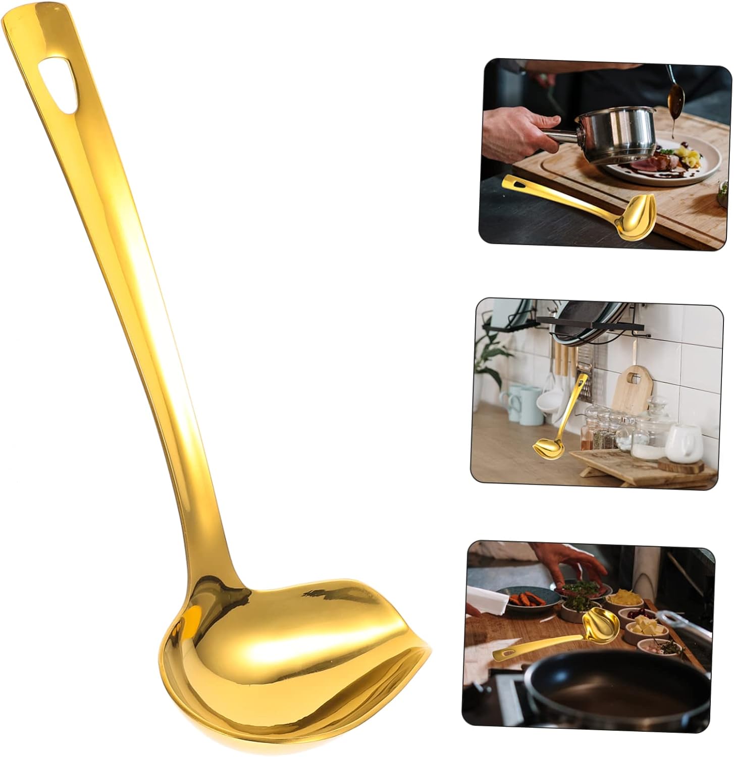 Cabilock 2pcs Stainless Steel Gravy Ladle Pouring Spout Kitchen Soup Spoon for Sauces and Gravies for Home and Restaurant Use and Easy to Handle