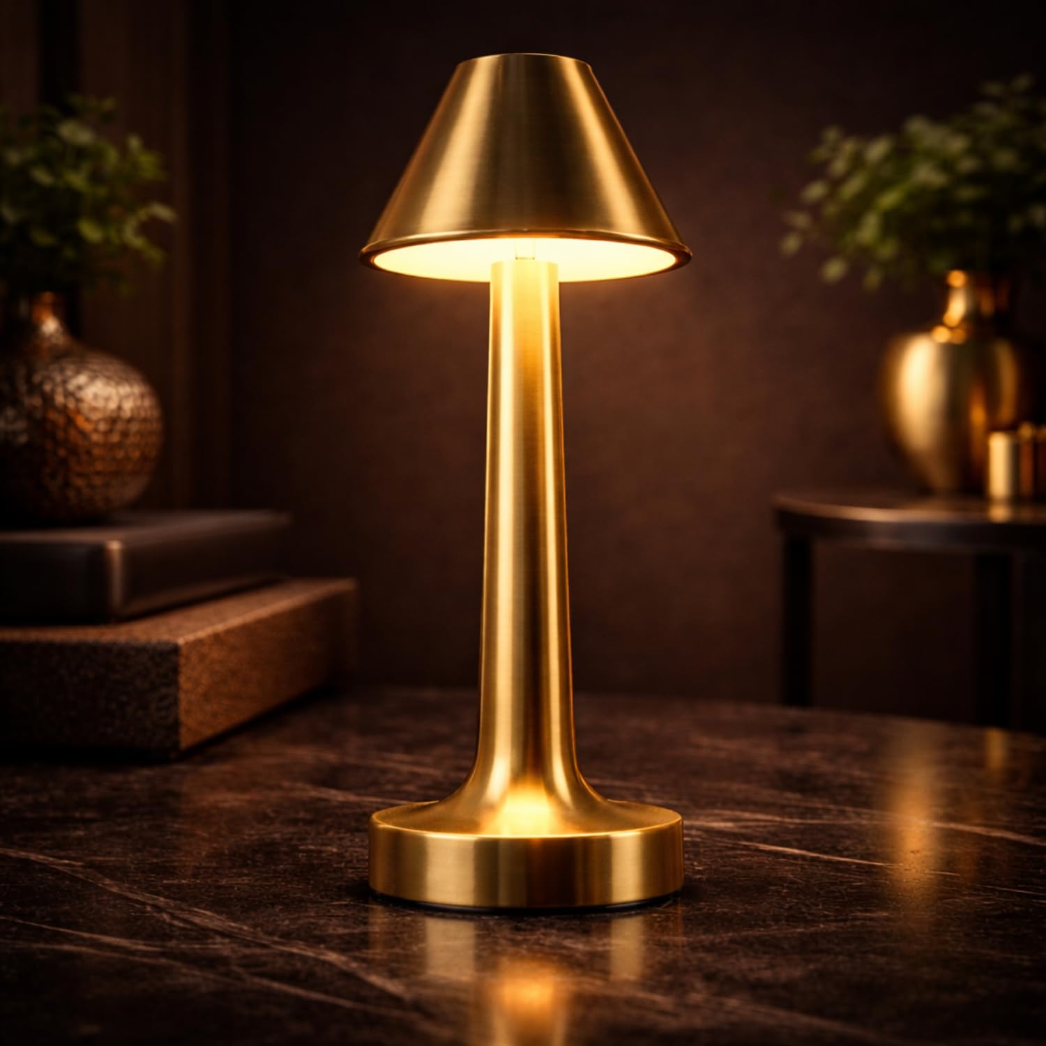 NYRWANA Table Lamp | 2000mAh Battery | Home Decor, Lamp, Lamps for Bedroom and Living Room, Stepless Dimming, 3 Colour Touch Control, USB-C Charging, Rakhi Gift for Brother & Sister (Metal - Gold)