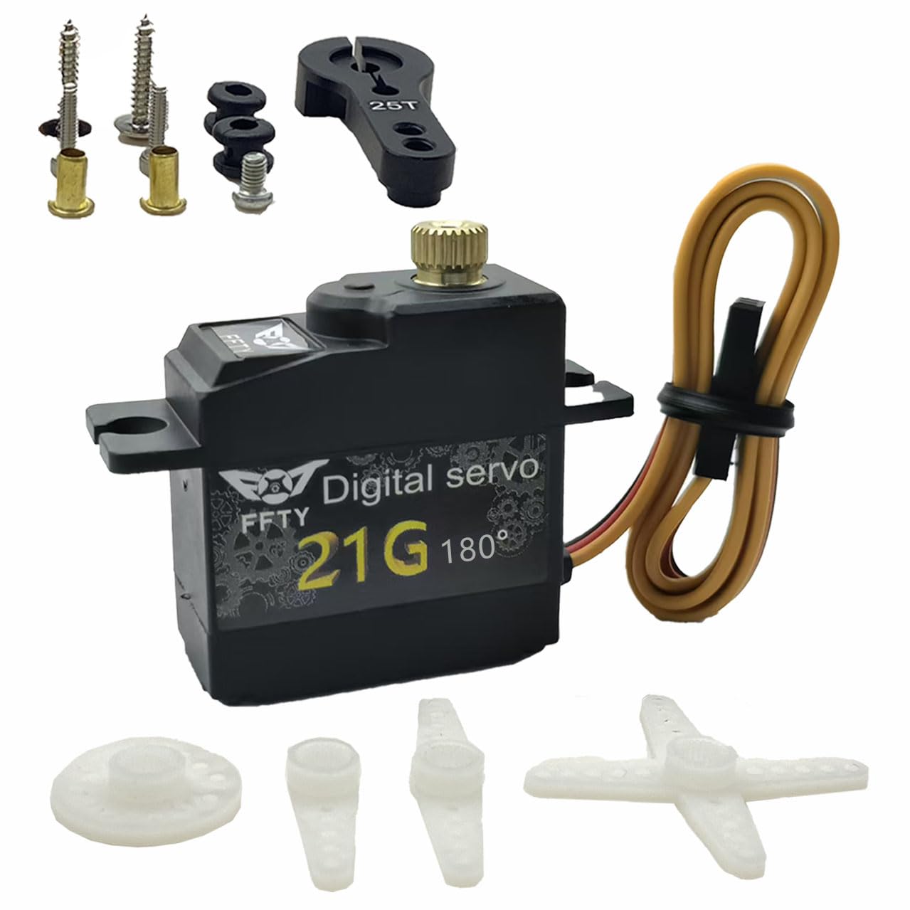 21G Micro Servo with 25T Arm,Digital Servo Full Metal Gear Rotation Angle 180°270°360°for 1/14 1/16 1/18 RC Crawler Car,Truck, Robot Upgrade Parts (180°)