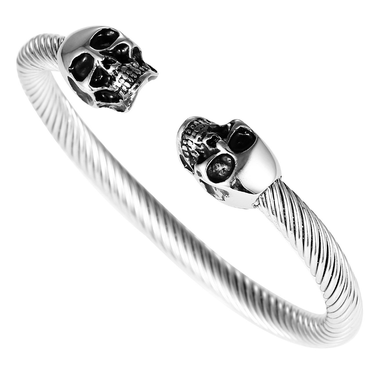 DonDon Bracciale-Anello Acciaio Inox con Teschio