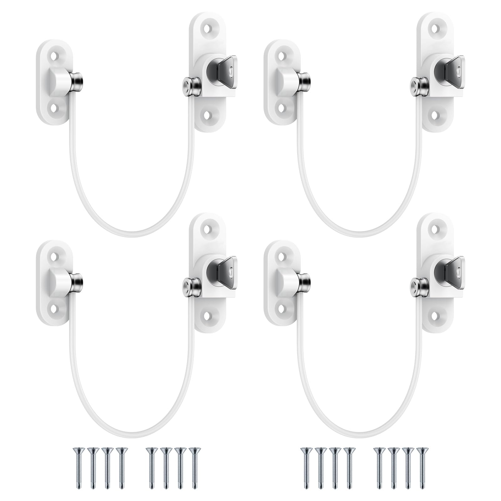 4 Pack Window Locks for UPVC, Cable Window Opening Restrictors, Child Safety Window Locks with 8 Keys, Security Window Restrictor for Home, School & Rental Properties