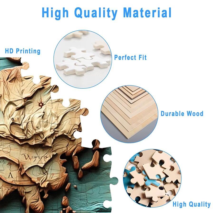 Puzzle 2000 Piezas, Puzzle Mapa Mundi con Caja Regalo, Retro Puzzles 2000 Piezas Adultos, Medidas: 100 x 70 cm, Rompecabezas Adultos de Madera, Rompecabezas Desafiante para Decoración Hogar, -4974