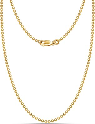 LeCalla 18K Gold Over Sterling Silver Italian 1.50 MM, 2 MM, 3 MM Ball Chain Necklace for Teen Women and Men 16, 18, 20, 22, 24 Inches, 925 Sterling Silver Chain Made in Italy with Lobster-Clasp