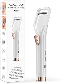 Heated Eyelash Curler Premium PRO - Fast Heat up in 8s - 24 Hours Long Lasting - Rechargeable Electric Eyelash Curler with Type-C, 2 Heat Modes, Anti-Burn Eyelid, White