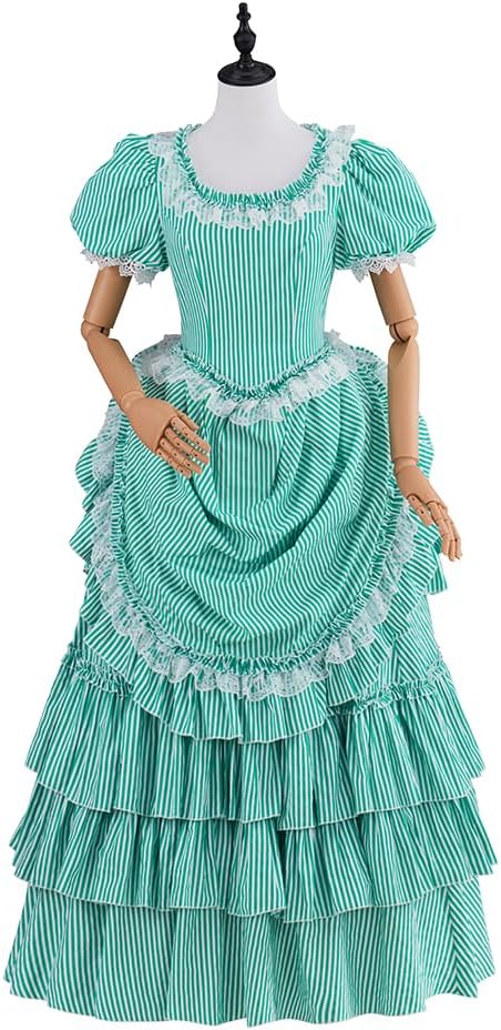 Victorian Striped Bustle Dress Vintage Garden Tea Party Ball Gown Civil War Renaissance Theater Costume for Women - Image 2