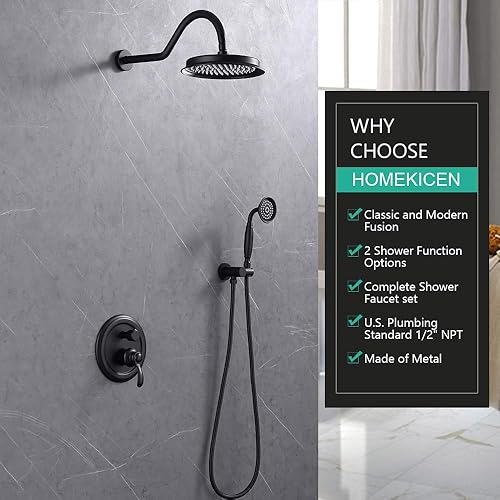 Vista 44 de Juego completo de grifos de ducha antiguos: sistema de ducha de lluvia de montaje en techo, cabezal de lluvia de 9 pulgadas y rociador de mano