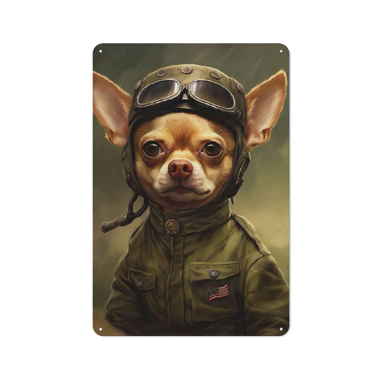 Junmoney Style-1 Chihuahua Soldier Rustic Metal Plaque 30X20cm For Hobby Room Or Studio, For Creative Interior Collectors