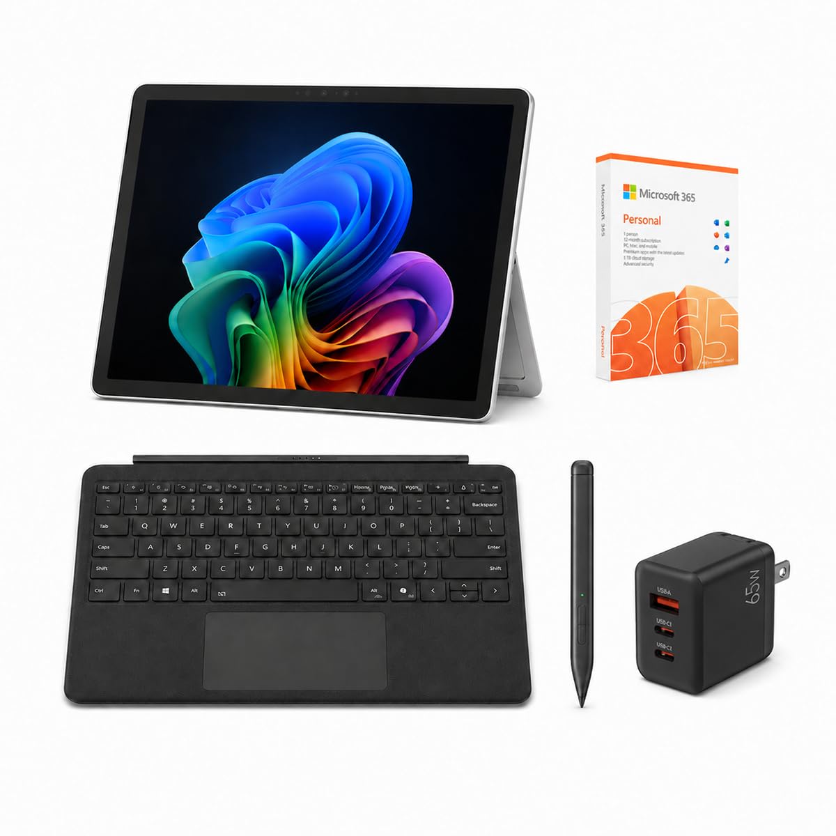 Microsoft Surface Pro 12" Copilot+ AI PC, Snapdragon X Plus, AI-Ready NPU, 16GB RAM, 256GB Storage, Webcam, 2-in-1 Tablet Laptop with Keyboard, Stylus &amp; MS 365, Windows 11, Platinum