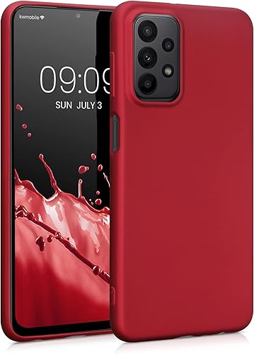 kwmobile Funda compatible con Samsung Galaxy A23 4G 5G - Funda de silicona TPU metálica suave y delgada - Rojo oscuro metálico
