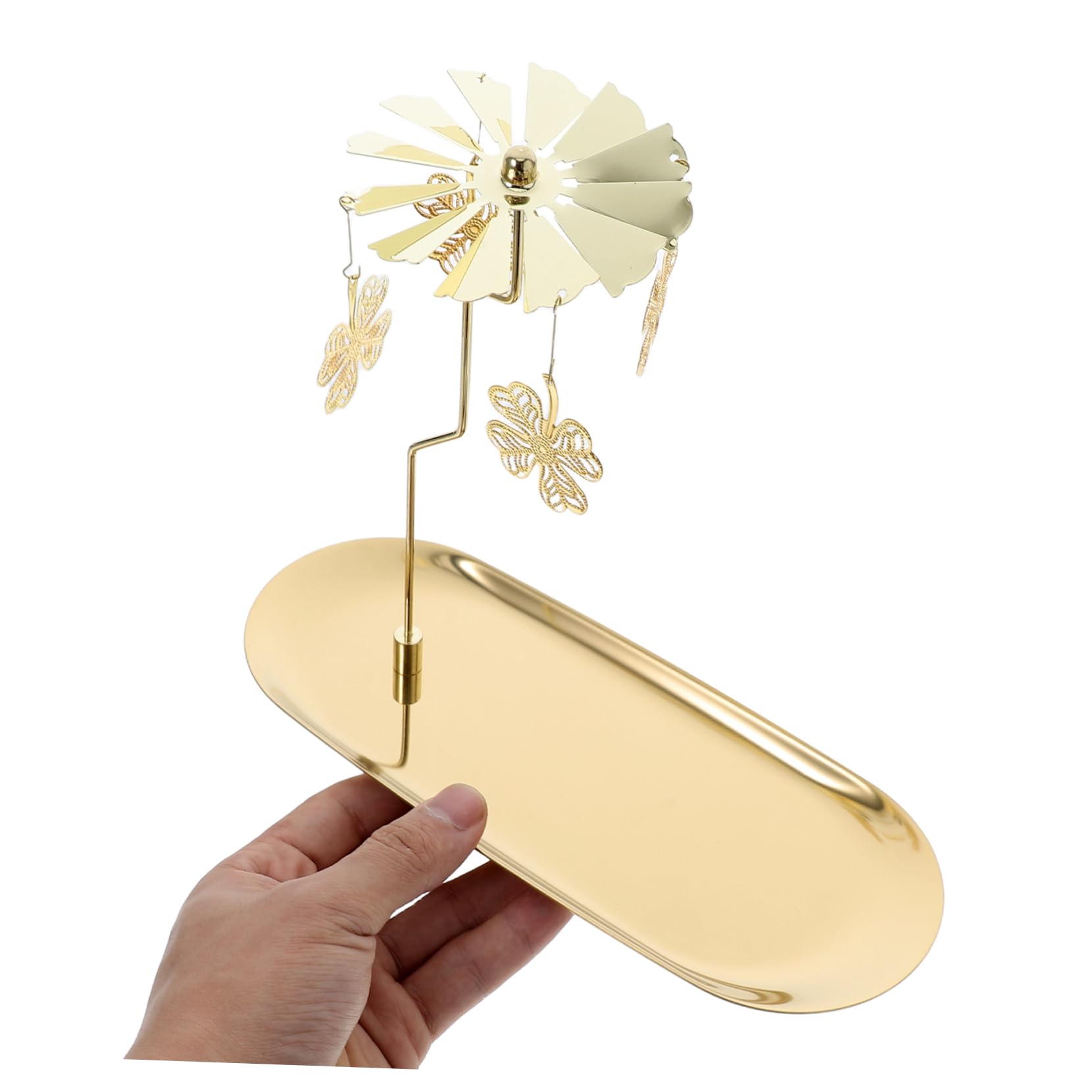 Candelabro Giratorio de Hierro con Bandeja, Dorado | Centro de Mesa Decorativo, sin Alimentación Eléctrica, para Bodas y Navidad