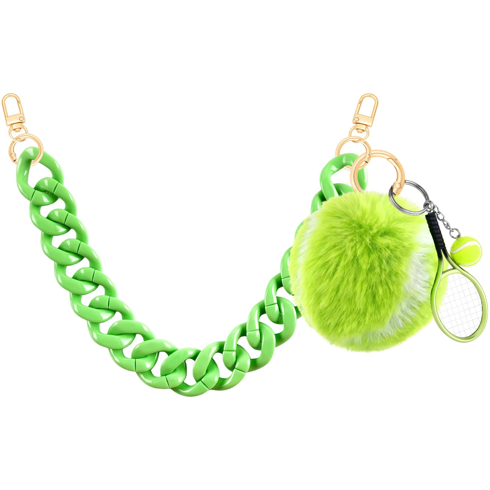 Chaîne de sac acrylique vert fluo 45cm avec porte-clés tennis