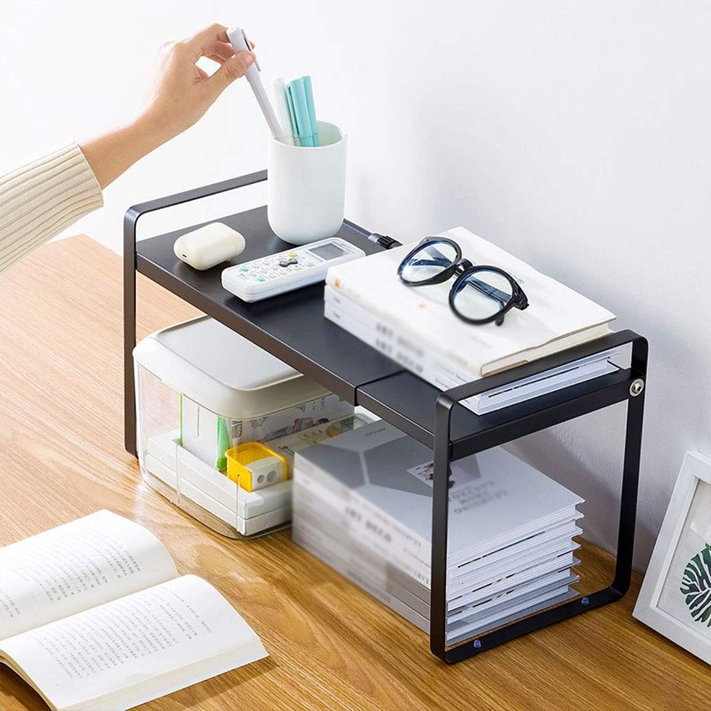 druckerständer Desktop-Drucker-Stand-ausziehbarer Faxgerät-Regal-Metallrahmen-Rand-Bücherregal, für Büro Wohnzimmer Druckerschreibtisch (Schwarz/Weiß) druckerschrank (Color : Black)
