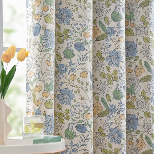 jinchan Nursery Curtains 95% Blackout Blue Floral Curtains for Kids