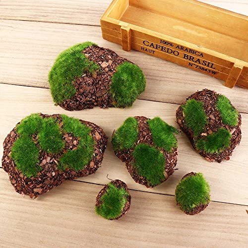 Leadigol 12PCS Artificial Rock for Moss Miniature Micro Landscap Home Garden Decoration DIY Artificial Plant Faux Green Moss Covered Stones