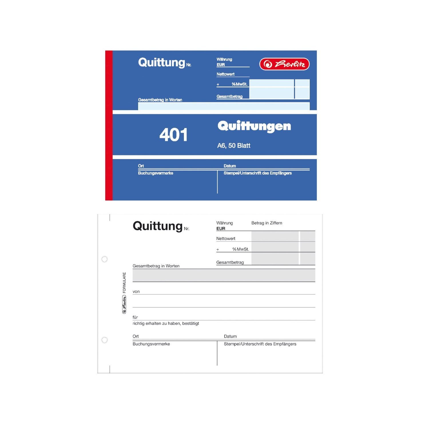 Herlitz Quittungsblock 401, A6 quer, 50 Blatt