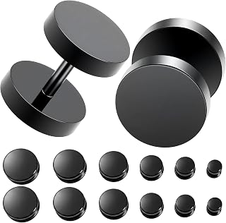 6 Pairs Multisize Black Stud Earrings for Men 3mm 4mm 5mm 6mm 7mm 8mm, Stainless Steel Screw Back Earrings Set, Flat Back Hypoallergenic Piercing for Sensitive Ears