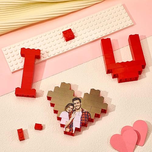 Miniatura 4 de Smile lab Bloque de fotos de ladrillo de construcción personalizado con texto en inglés I Love You rompecabezas en forma de corazón decoración