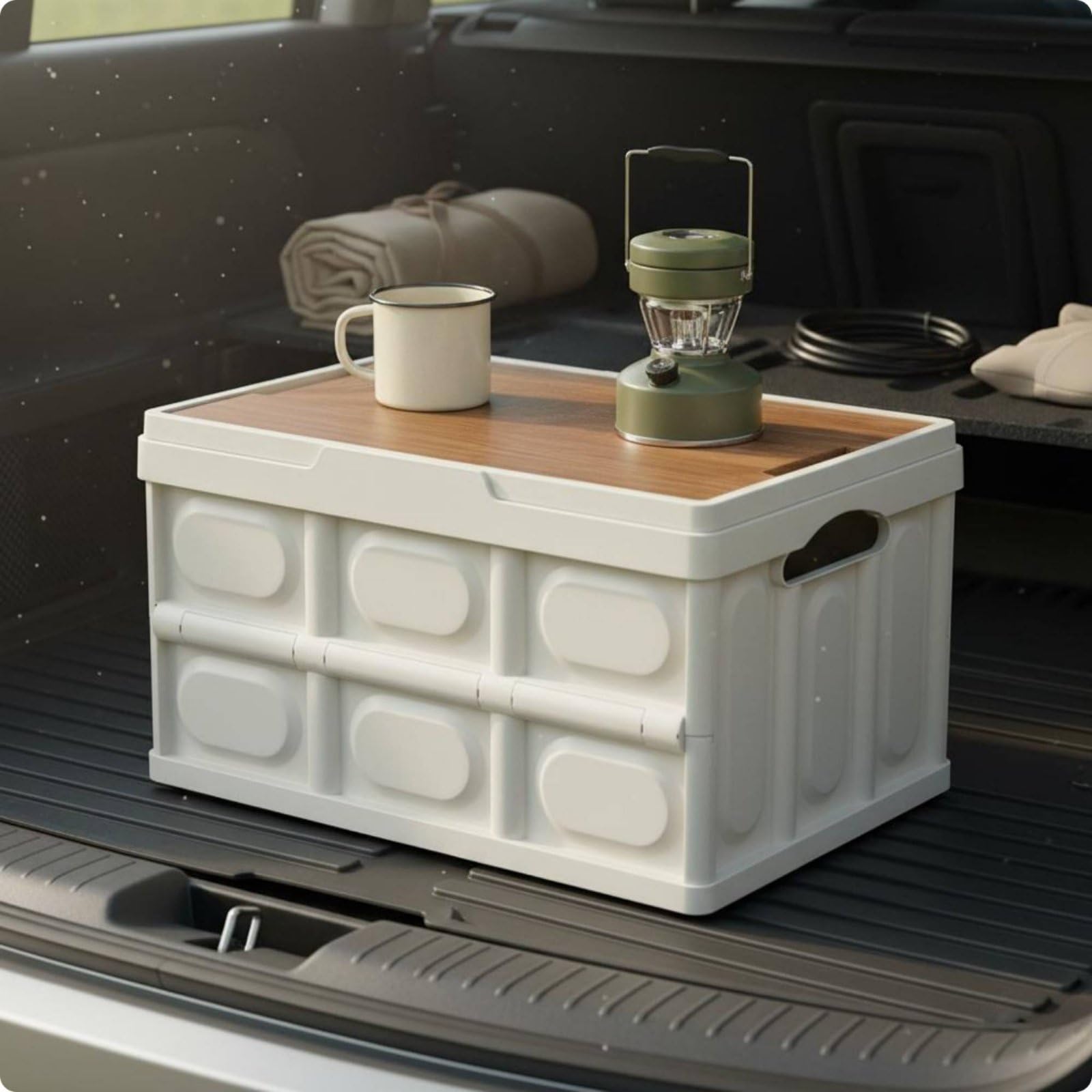Caja de Almacenamiento Plegable Contenedor Organizador Baúl Cesta con Tapa Imitación Madera Material PP Ligera y, style to 1