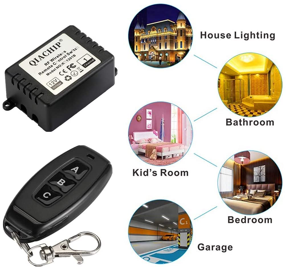 QIACHIP DC 12V 1CH 433Mhz RF Wireless Relay Remote Control Light Momentary Switch Transmitter with Receiver (2 Relays + 4 Remote)