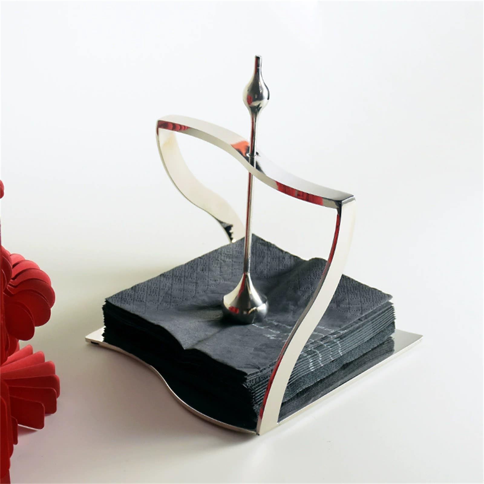 Servilletero de Metal Servilletero Cuadrado con asa for sobremesa para Decoración de Mesa(Silver)