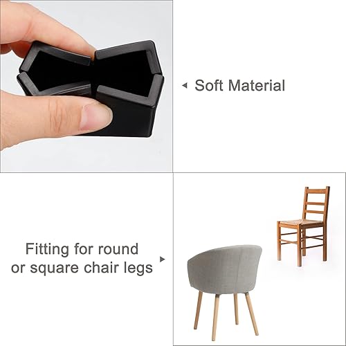 Miniatura 4 de uxcell Protectores de suelo para patas de silla, 16 piezas rectangulares de PVC y fieltro para patas de silla para suelos de madera dura (negro,
