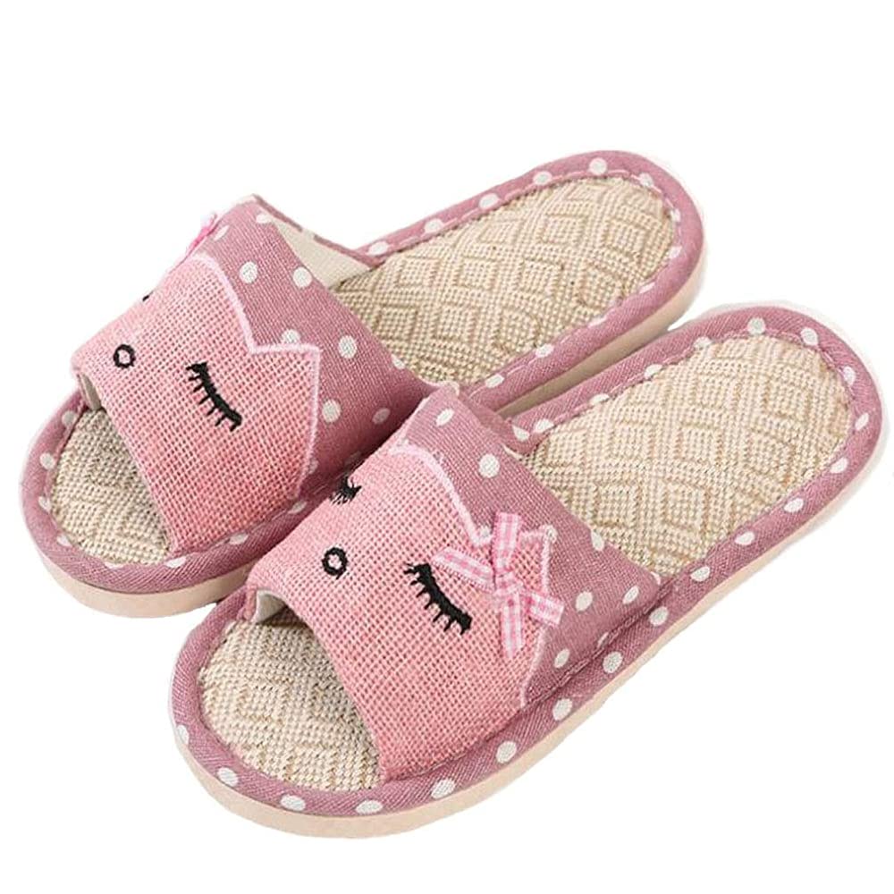 Linen Couple Home Breathable Non-Slip Bottom Cartoon Flax Slippers