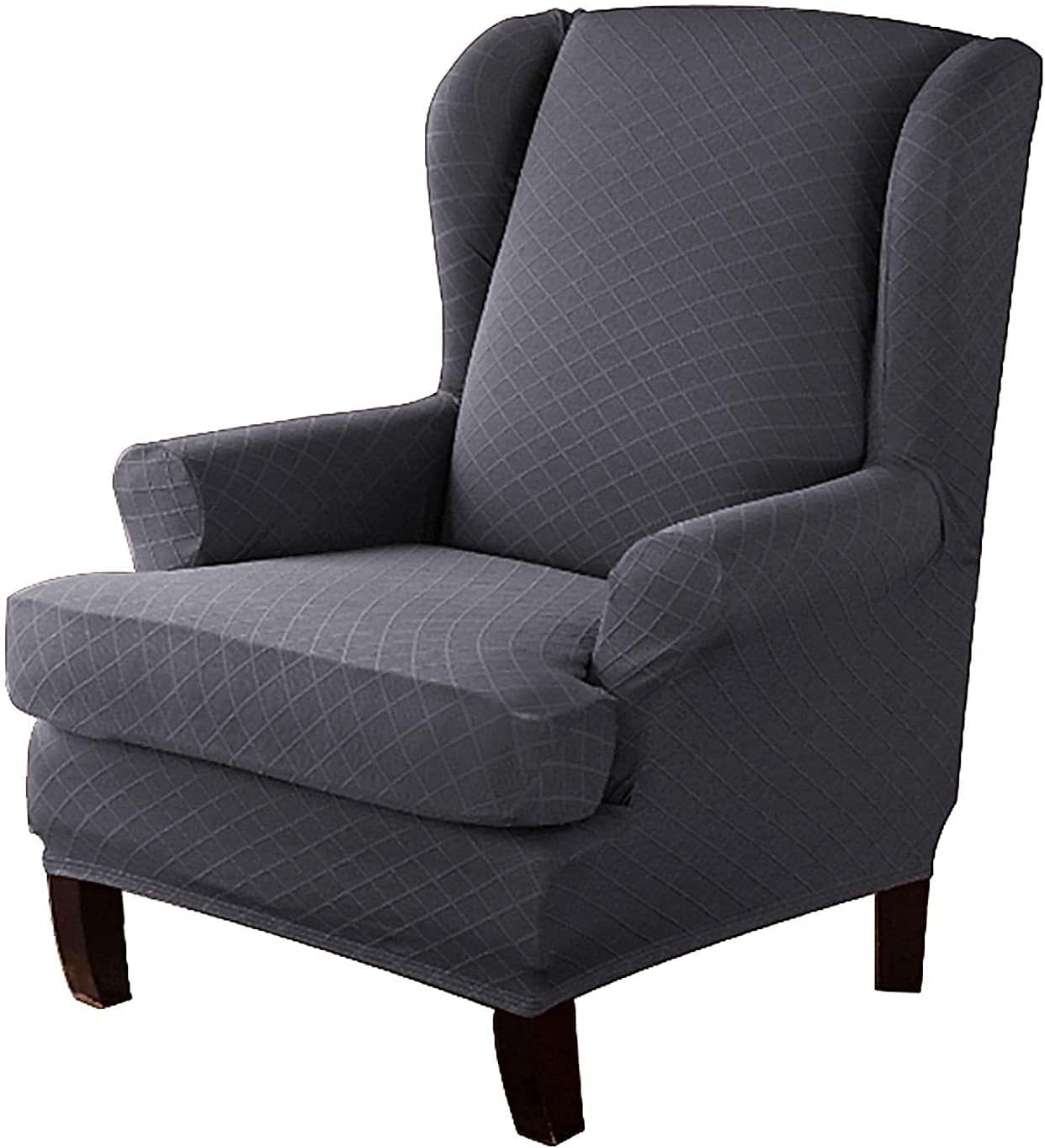 Konsilsa Wingback Chair Slipcovers，2 Piece Stretch Wing Back Armchair Covers Slip Sofa Covers for Furniture Protector in Living Room (Color : Grey)