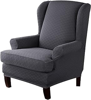 Konsilsa Wingback Chair Slipcoversï¼Œ2 Piece Stretch Wing Back Armchair Covers Slip Sofa Covers for Furniture Protector in Living Room (Color : Grey)