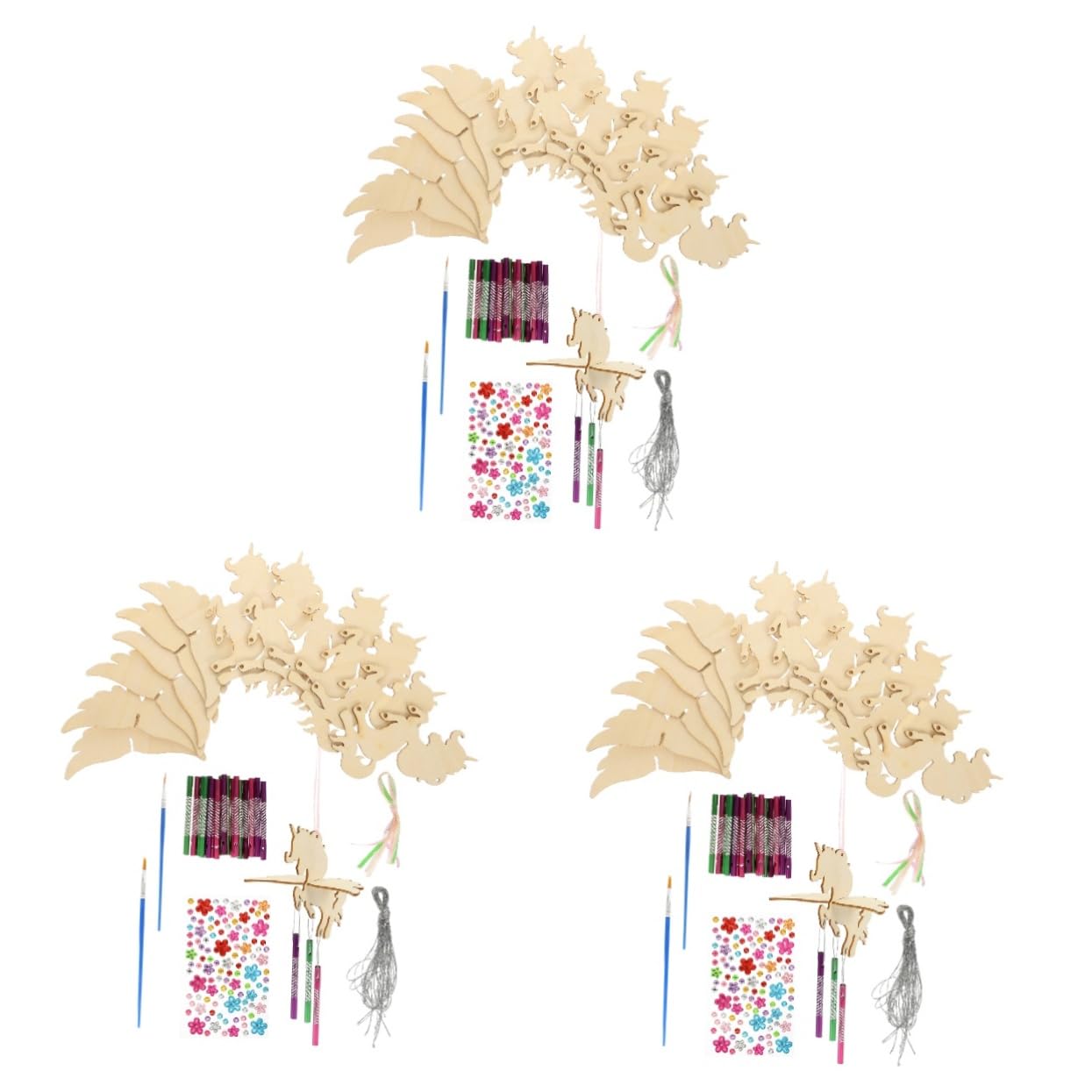 3 Set Fai da Te Campanelli Eolici in Legno Non Verniciato con Animali Decorazione Sospesa per Casa e Unicorni e per Lavoretti Creativi e Atmosfera Rilassante