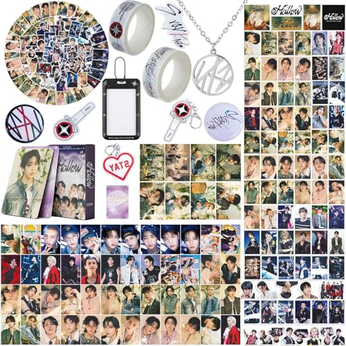 Yanmzmin Stray Merch Gifts Set Including 55 Postcards 96 Stickers 2 Keychain 2 Pins 2 Paper Tape 2 Fridge Magnet ID Badge Holder Pocket Notebook and Pendant for Skzs Stays Fans Gifts
