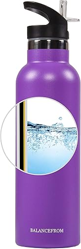 Vista 5 de Signature Fitness Botella de agua de acero inoxidable con aislamiento al vacío de doble pared, 3 tapas incluidas, varios colores y tamaños