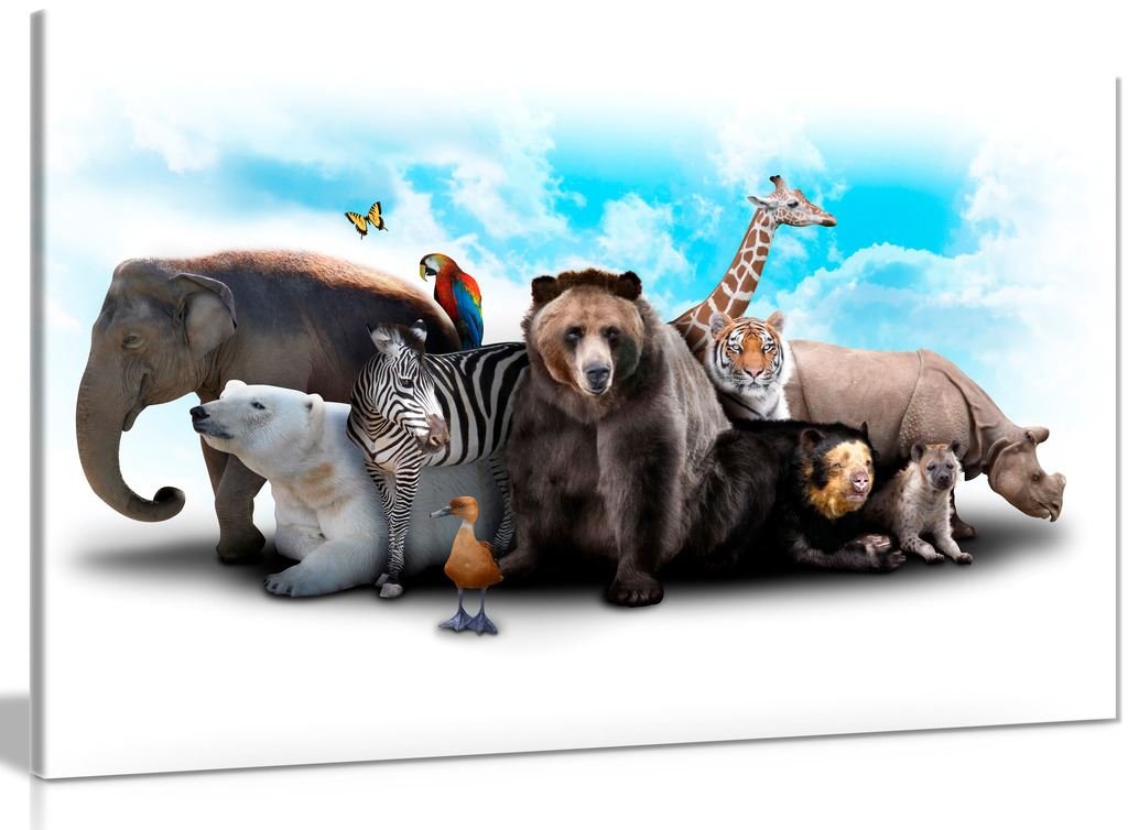 Wild Animals Nursery Canvas Wall Art Picture Print (24x16in)