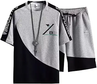 [Liaziong] ジャージ メンズ 夏服 上下セットスウェット半袖 上下2点セットプリント tシャツ 無地 快適 ゆったり カジュアル セットアップ 部屋着
