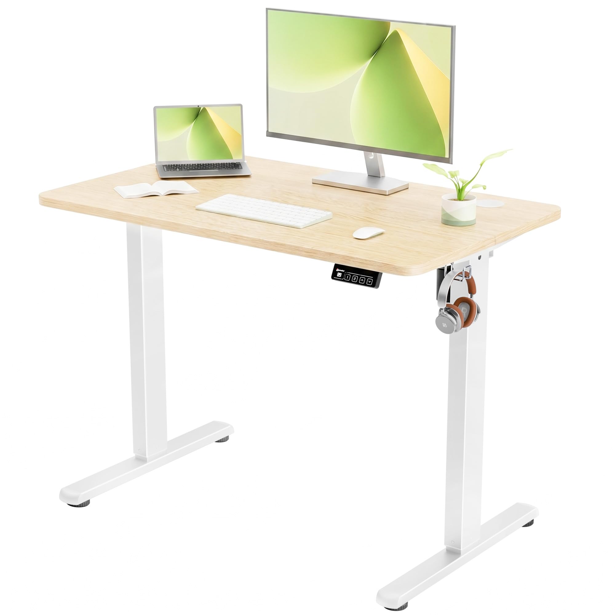 ERGOMAKER 昇降デスク 幅100×奥行60CM 電動式昇降デスク スタンディングデスク 電動 オフィスワークテーブル 上下昇降デスク パソコンデスク ゲーミングデスク 昇降テーブル 高さ調節 掛けフック付く 静音 メモリ機能 組立簡単