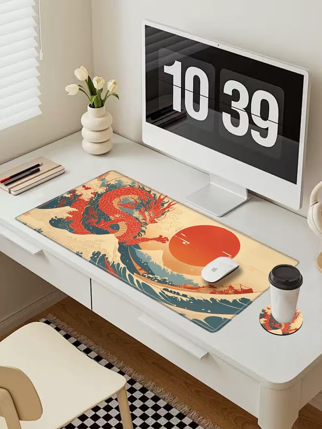 Image of Gaming Mouse Pad Large Mousepad Dragon Desk Mat XXL Big Desk Pad Rubber Base Computer Pad with Stitched Edges Mouse Mat for Work Game Home Office