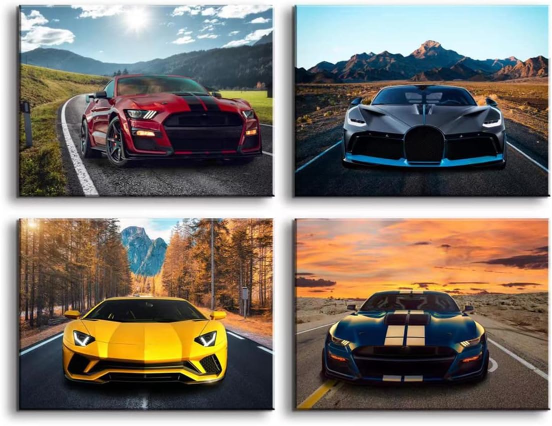 Sports Car Poster and Print Landscape Artwork for Men Cave Wall Art Super Car